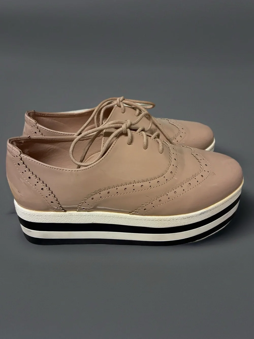 Fashion Nova Nude Patent Platform Brogue Oxfords
